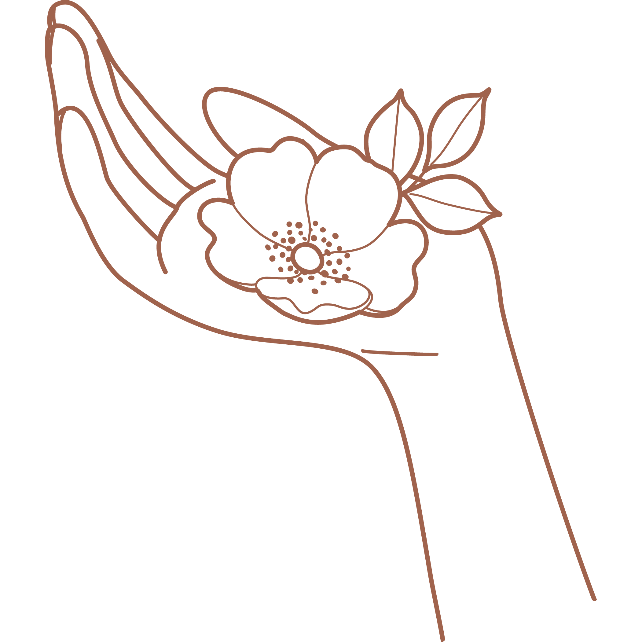 A sketch of an open hand holding a flower petal gently